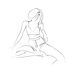 Girl's portrait. Hand drawn modern fashion illustration of abstract young woman wearing wearing everyday youth clothing, quick sketch, vector illustration