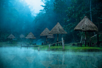 Small foggy lagoon, Alta Verapaz, Guatemala, near the caves of King Marcos
