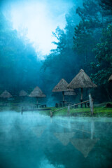 Small foggy lagoon, Alta Verapaz, Guatemala, near the caves of King Marcos