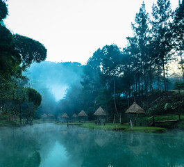Small foggy lagoon, Alta Verapaz, Guatemala, near the caves of King Marcos