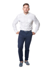 Fototapeta premium Portrait of handsome young man wearing white shirt