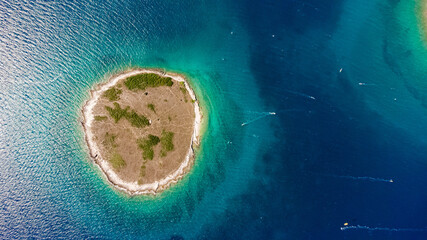 High aerial drone view of Adriatic sea scape at summertime seaso