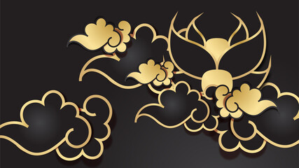 realistic chinese new year paper style black gold chinese design background