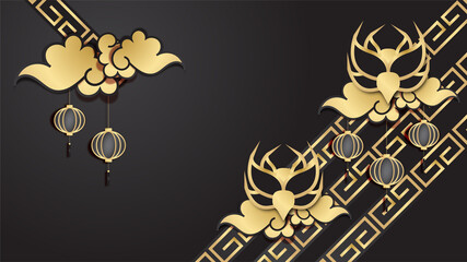 realistic chinese new year paper style black gold chinese design background