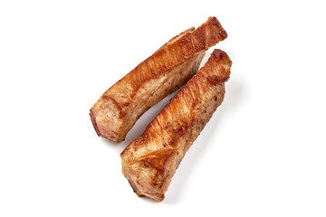 Roasted pork ribs, isolated on white background.