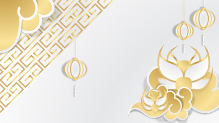 realistic chinese new year paper style white gold chinese design background
