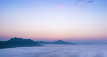 Beautiful dramatic view sea of fog in morning.