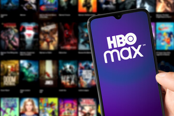 Fototapeta premium HBO Max app running on smarthphone, 5 jan, 2022, Sao Paulo, Brazil.