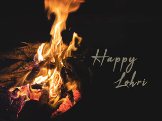Fototapeta na wymiar Illustration of Happy Lohri with fire glowing in the fireplace