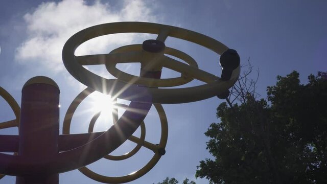 Push hands facility in the park. Fitness equipment for middle-aged and elderly people.