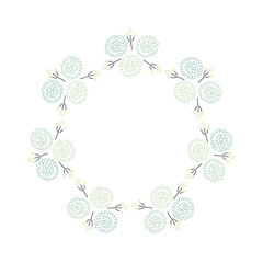 Wreath hand drawn. Flowers and leaves are braided in a round shape. Element for decoration, award, talisman or ritual wreath. Flower garland in the form of a ring. Vector illustration.