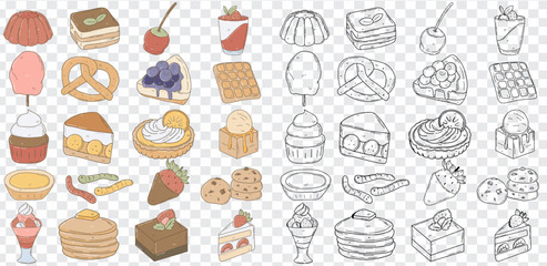 Dessert and Sweet collection set hand drawn. Doodle Vector style symbols and objects.