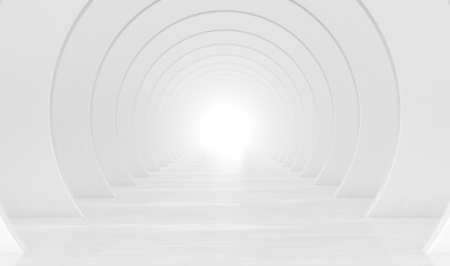 Abstract white circular tunnel. Modern Futuristic Geometric Background. 3d rendering illustration. - obrazy, fototapety, plakaty