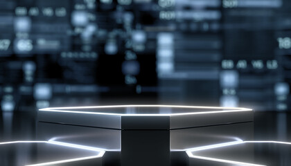 Futuristic empty Stage For Product Presentation. Podium Or Pedestal with neon lights product stage. Future concept background. 3D Rendering.