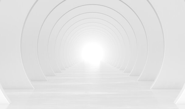 Fototapeta Abstract white circular tunnel. Modern Futuristic Geometric Background. 3d rendering illustration.