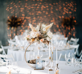 Table decorations at the wedding banquet