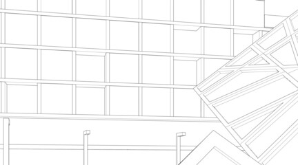 Modern architecture drawing 3d illustration 