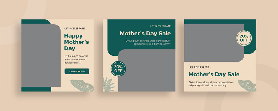 Set of editable templates for Instagram story, Facebook story frame, Mother day, social media, advertisement, and business promotion, fresh design with green color and minimalist vector (1/3)