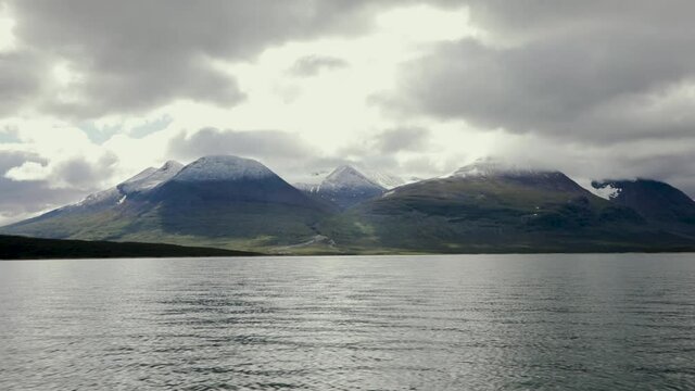 The Akka Mountains in Lapland seen from boat