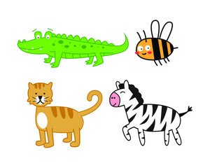 set of animal illustrations. a doodle hand-drawn of the various animals. a cartoon drawing in vector graphic for an educational poster or any design element.