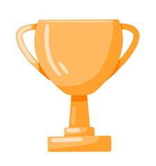 Gold winner cup. Golden trophy for 1st place in sports competition. Gilded goblet for contest winning. Award with pedestal. Shiny prize. Flat  illustration of reward isolated on white background