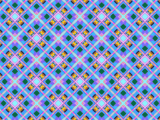 A sophisticated geometric pattern inspired by Middle Eastern and Moroccan ornaments. Elaborate kaleidoscopic surface print in blue, purple and yellow colors for textile design and gift wrapping paper.