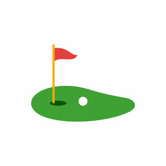 golf course, flagstick, and golf ball icon vector - obrazy, fototapety, plakaty