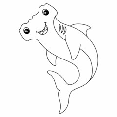 Hammerhead Shark Coloring Page Isolated for Kids - obrazy, fototapety, plakaty