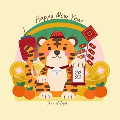 Happy New Year With Tiger Greet And Decoration in 2022