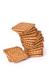 A stack of shortbread cookies on a white background. Confectionery and baked goods