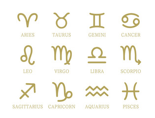 黄道十二星座のシンボル　黄道十二宮　星座占い　記号　アイコンイラストセット © わたほこり