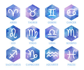 黄道十二星座のシンボル　黄道十二宮　星座占い　記号　アイコンイラストセット