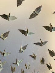 Origami paper bird hang on the palate , hope and dream concept