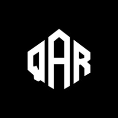QAR letter logo design with polygon shape. QAR polygon and cube shape logo design. QAR hexagon vector logo template white and black colors. QAR monogram, business and real estate logo.