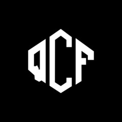 QCF letter logo design with polygon shape. QCF polygon and cube shape logo design. QCF hexagon vector logo template white and black colors. QCF monogram, business and real estate logo.