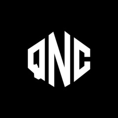 QNC letter logo design with polygon shape. QNC polygon and cube shape logo design. QNC hexagon vector logo template white and black colors. QNC monogram, business and real estate logo. 