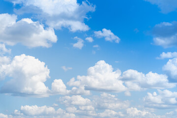Obraz na płótnie Canvas Summer blue sky clouds background. Beauty clear cloudy in sunshine calm bright winter air bacground.