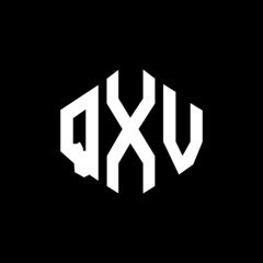 QXV letter logo design with polygon shape. QXV polygon and cube shape logo design. QXV hexagon vector logo template white and black colors. QXV monogram, business and real estate logo.