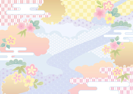Japanese traditional background with flowers