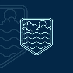 wave logo line art simple minimalist vector illustration template icon graphic design. sunburst at the ocean sign and symbol emblem label for travel or adventure business with badge