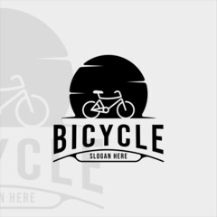 bicycle at the moon logo with sun vintage vector illustration template icon graphic design