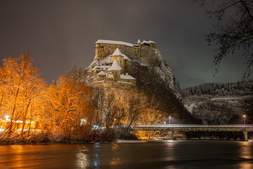 castle at night , Oravsky hrad, Orava castle, Orava, Slovakia, Europe, winter