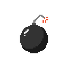Fototapeta premium 8 bit pixel bomb icon. Black art, colorful vector illustration 80s