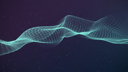 A glowing wave on a dark background. Illustration of science and technology. Big data. 3d rendering
