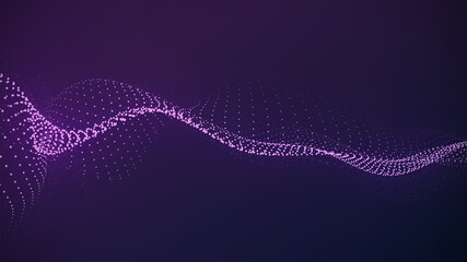 Dynamic particles of the sound wave. Visualization of big data. Futuristic dark background. 3d rendering.