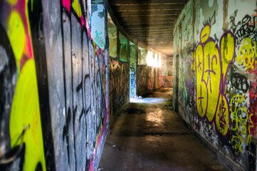 Graffiti on walls in an Interior of a abandoned building