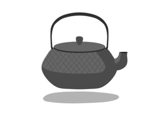 Matcha teapot. Japanese cast iron kettle. Traditional asian teapot. Japanese tableware for tea ceremony. Matcha Tea Accessories. Prepare matcha tea. Nanbu Tekki Pot. Flat vector illustration