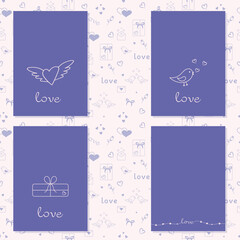 Valentines Day Greeting cards Drawing thin lines blank template with space for text in a minimalistic style Concept of publishing advertising banners on social networks.