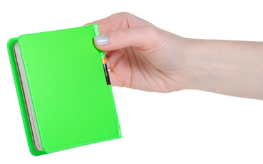 Blank of book education in hand on white background isolation