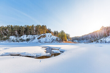 Winter landscape with a river. Western Siberia